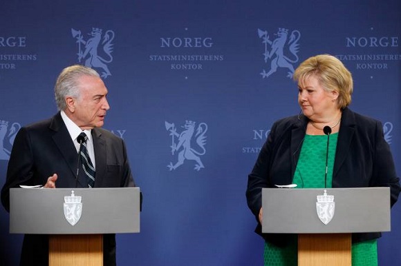 Foto: Erna Solberg, primeira-ministra da Noruega, disse ao presidente Temer: Estamos muito preocupados com a Lava Jato. É importante fazer uma limpeza