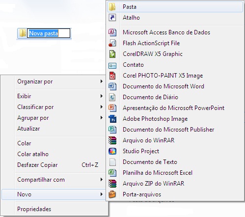Criar novas pastas no Windows 7