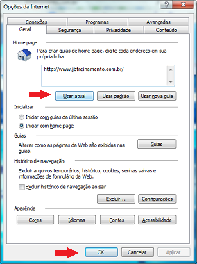 Janela Opções da Internet do Internet Explorer